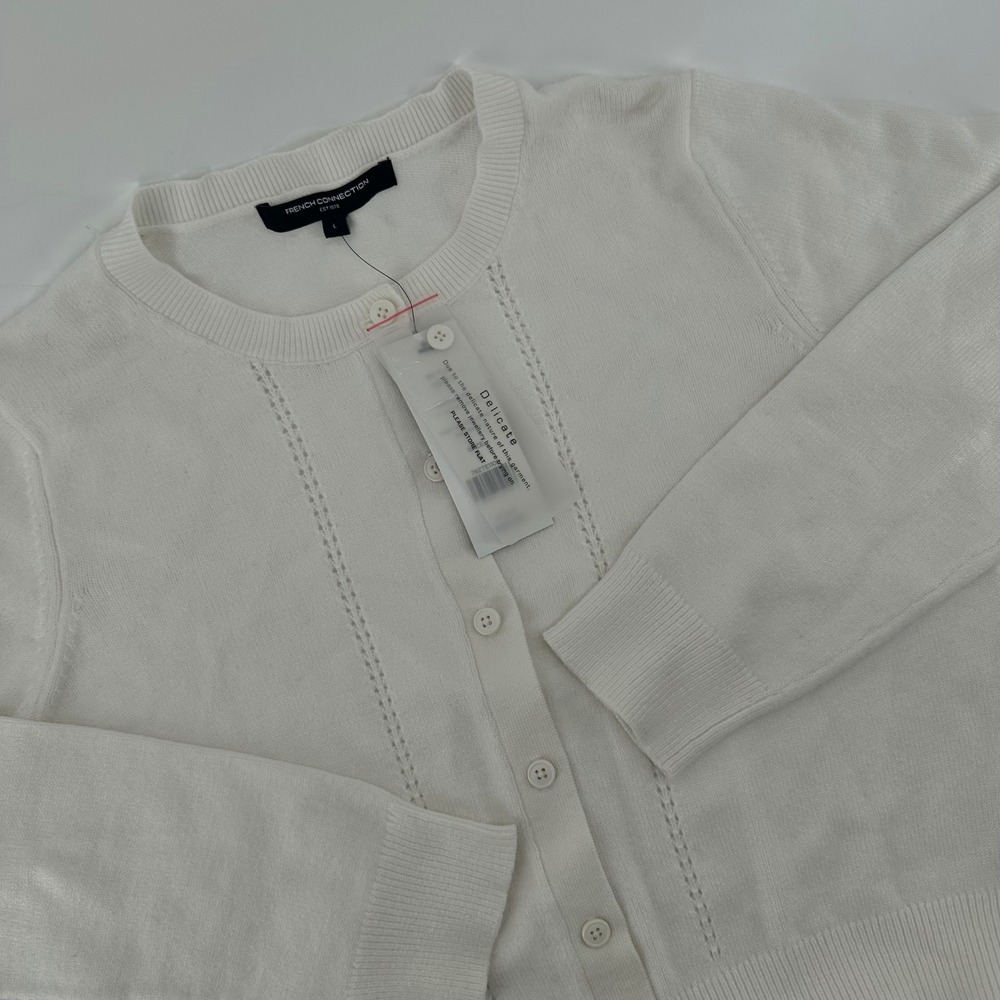 French Connection Cosy Button Thru Cardigan Winter White Knit Size L